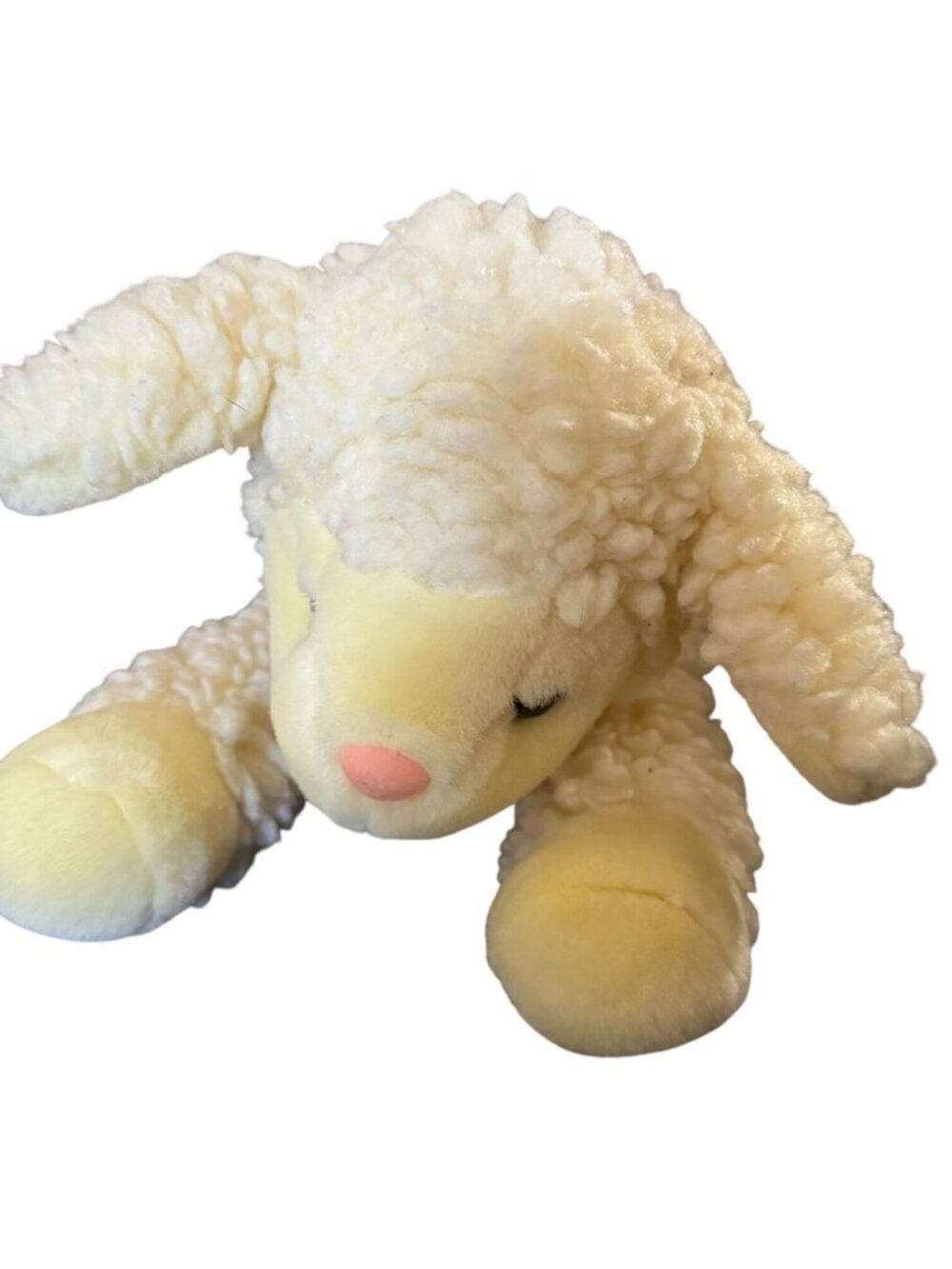 People Pals Lamb Plush Stuffed Animal Toy – Soft Cream & Yellow Lamb With Pink N